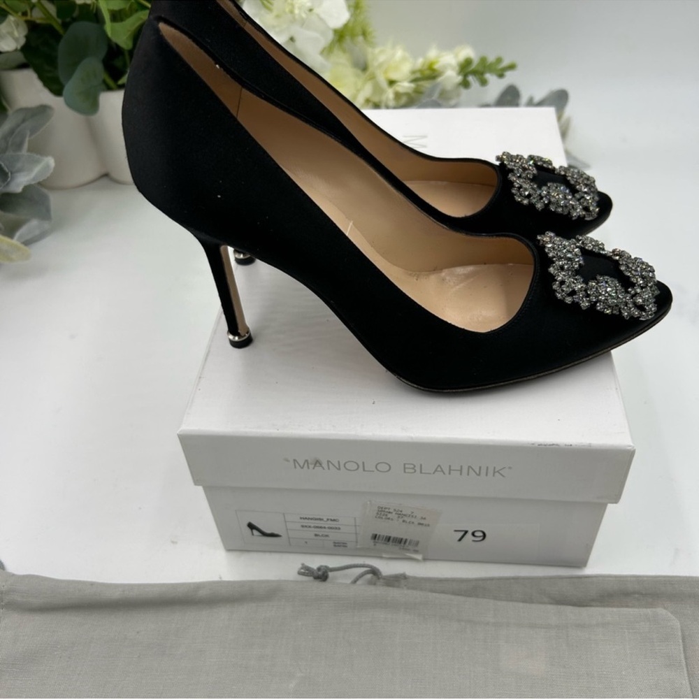 Women’s Manolo BLAHNIK HANGISI satin pump size 37 made in Italy - Picture 8 of 12